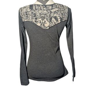 Panhandle Slim Charcoal Gray Studded Long Sleeve V-Neck Top Medium Western